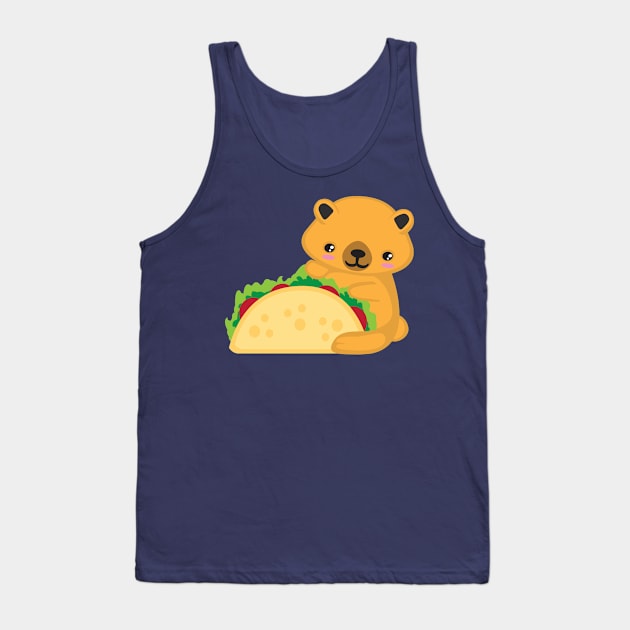 Cute Kawaii Bear with a Taco Kid Design Tank Top by Uncle Fred Design